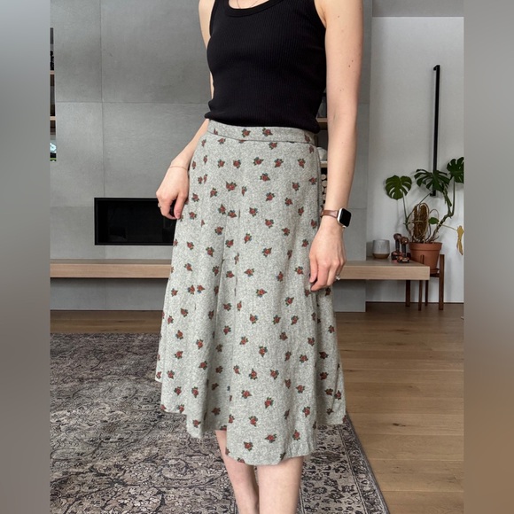 Vintage Grey Floral Midi a line Skirt union made xs s - Picture 6 of 14